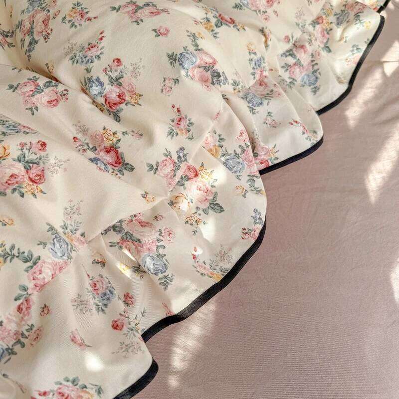 Korean Style Floral Ruffles Knitted Yarn Bedding Set Double King Queen Size Duvet Cover Flat/Fitted Bed Sheet Pillowcases H260312