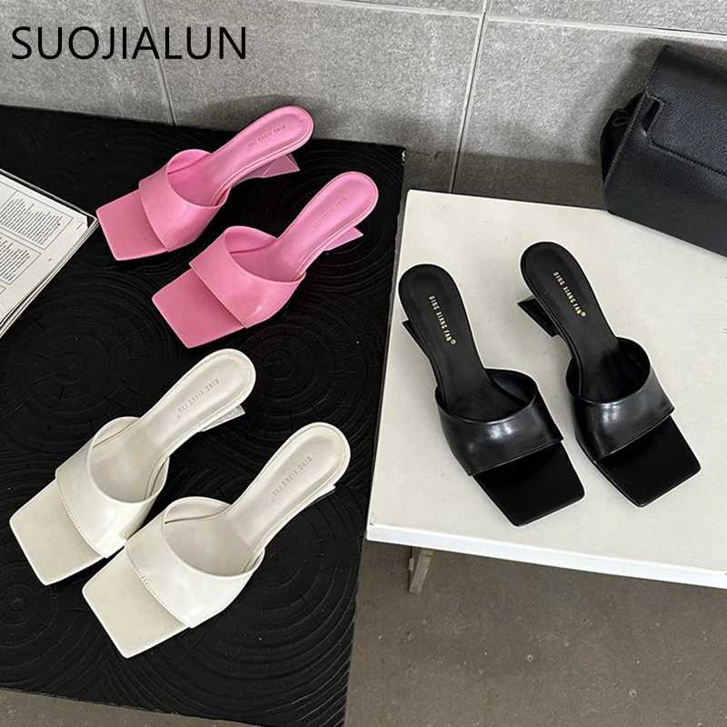 SUOJIALUN 2024 Summer New Women Slipper Fashion High Wedge Heel Ladies Elegant Dress Slides Shoes Square Toe Slip On Sanda K260312