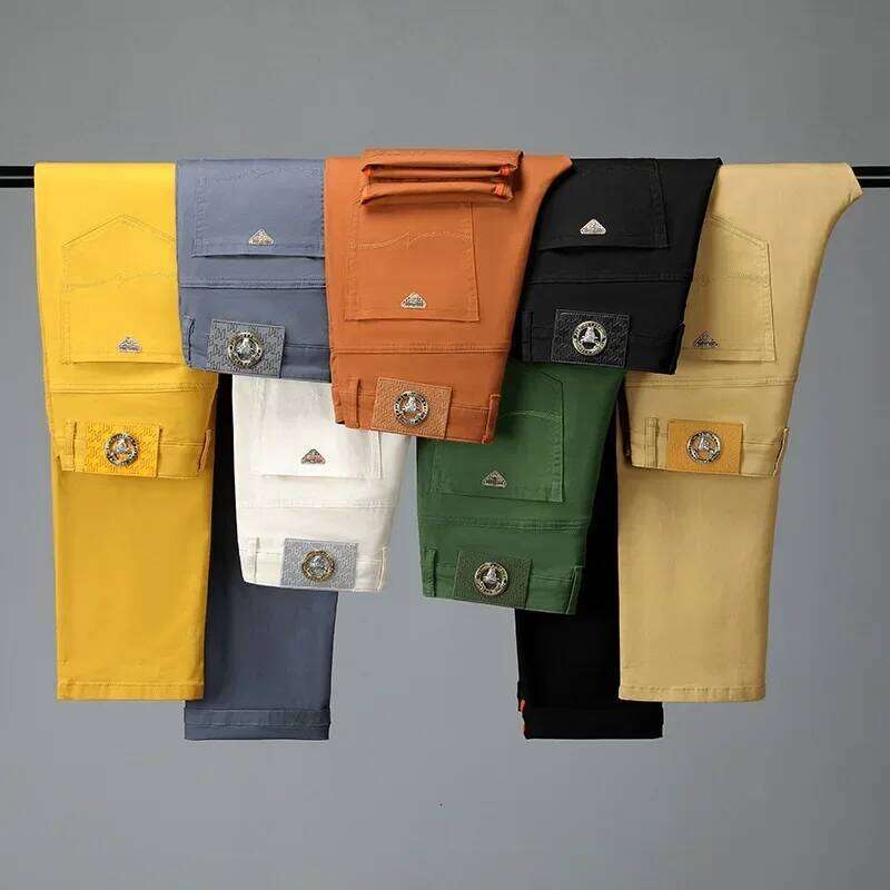 Seven-Color Stretch Jean Trendy Wild Simple 97% Cotton High-End Slim-Fitting Small Straight Casual Men's Clothing Trousers 26Y0312