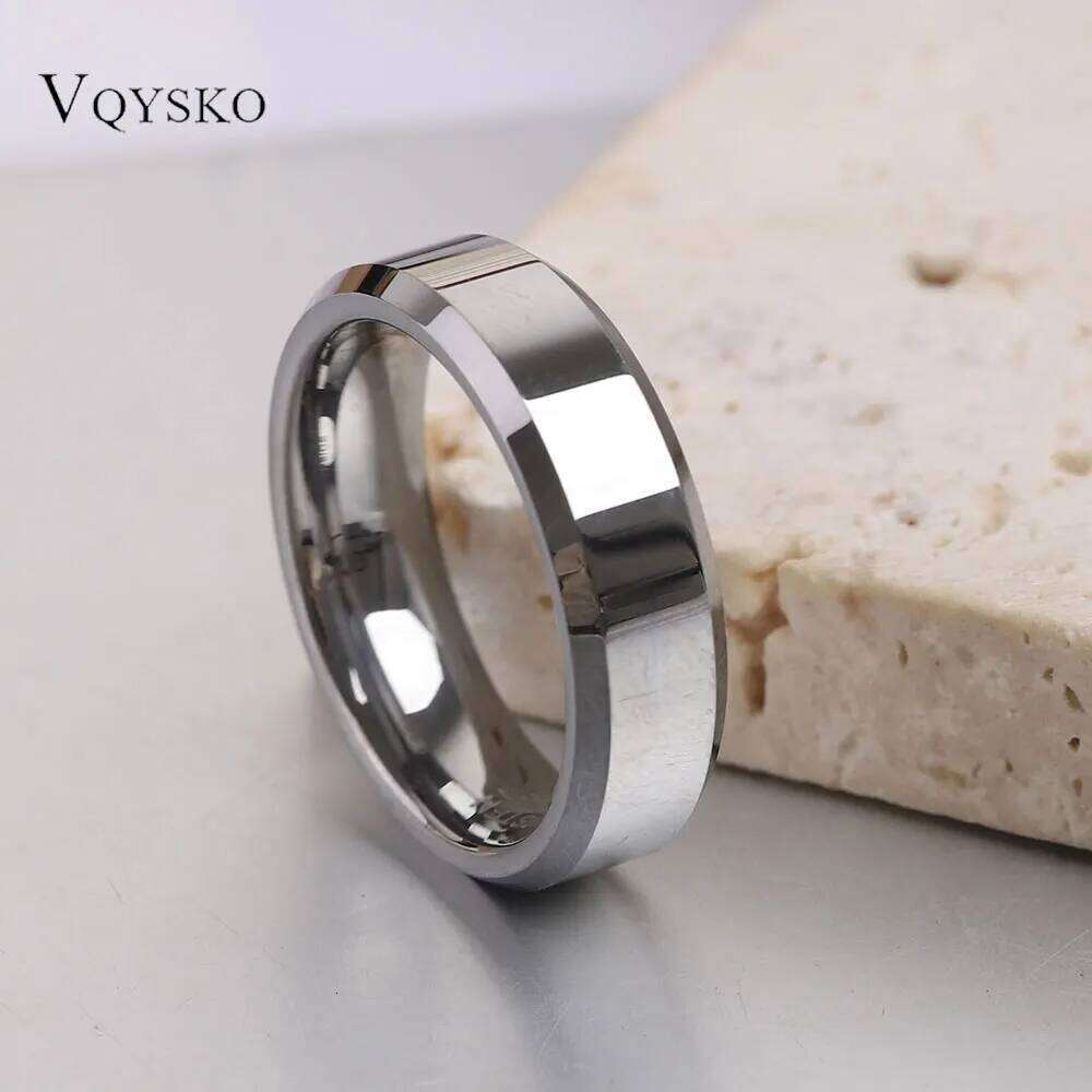 VQYSKO Classic Jewelry 6mm Men Women Simple Rings Polish Double Hypotenuse Tungsten Steel Wedding Band Engagement Ring H260312