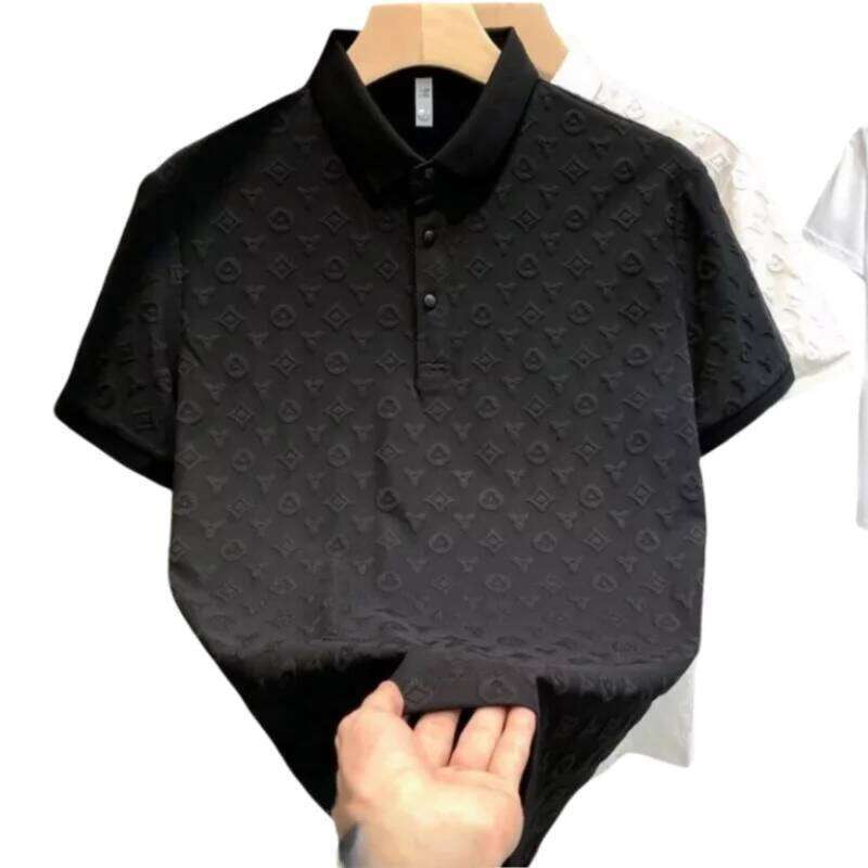 Summer Ice Silk irt ort T-irt Men's Faion Slim Fit f Sve Turn Collar Casual Busin Youth Wear 26H0312
