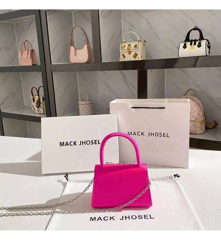 Luxury Satin Square Women's Handbag Glitter Diamonds Metal Bow Knot Evening Wedding Party Clutch Purse Crossbody Bag
