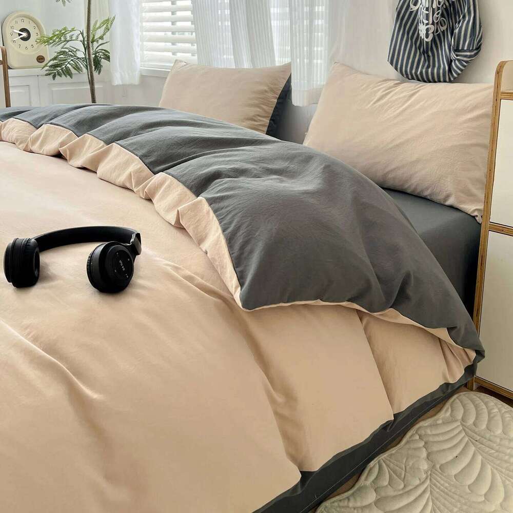 Waffle Washed Four Piece Set, Non All Pure Cotton Bedding, Student Dormitory Bed Sheets Duvet Cover Set H260312