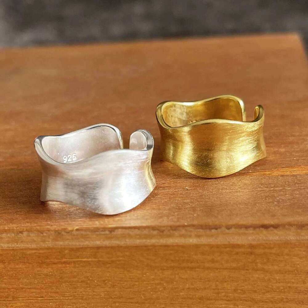925 Sterling Silver Women Fine Jewelry Finger Adjustable Open Simple Vintage Gold Ring For Party Birthday Gift H260312