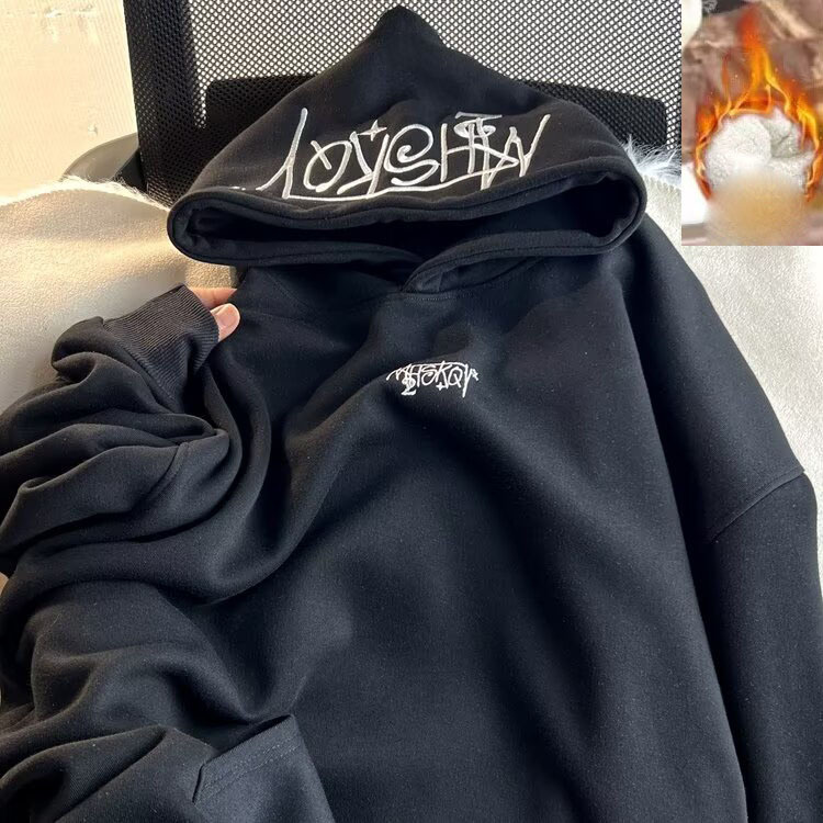 Retro Style Fleece-lined Embroidered Letter Hoodie Designer Hoodie For Men And Women New Casual Loose-fit Jacket For Spring Autumn And Winter
