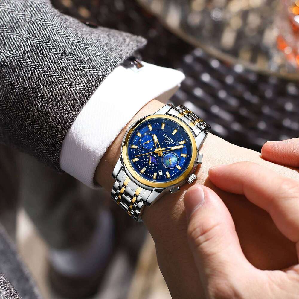 NIBOSI Moon Mens Quartz Watches Top Brand Luxury Luminous For Chronograph Waterproof Date Men Dress Watch Reloj Hombre