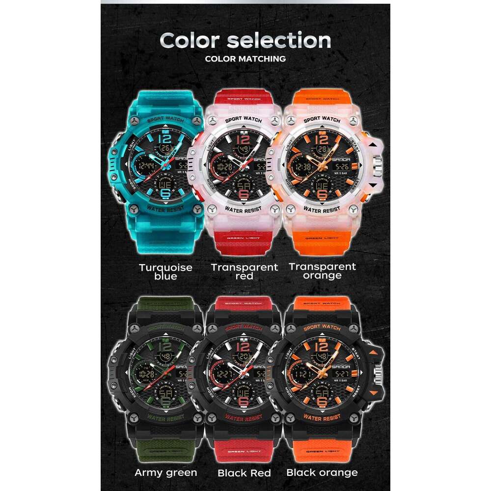 SANDA New 6276 Luxury Sports Multifunctional Waterproof LED timing Fashion Men's Electronic Watch Alarm C