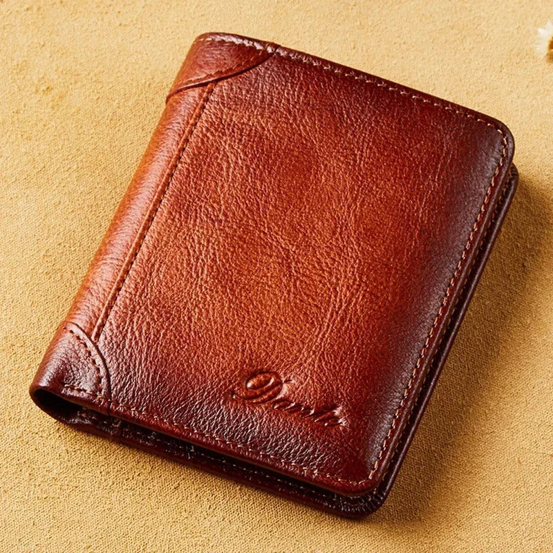 Genuine Leather Walletfor Men Two Folding Purses RFID Mens Card Holders Gentleman Wallets High Quality er Square 260304