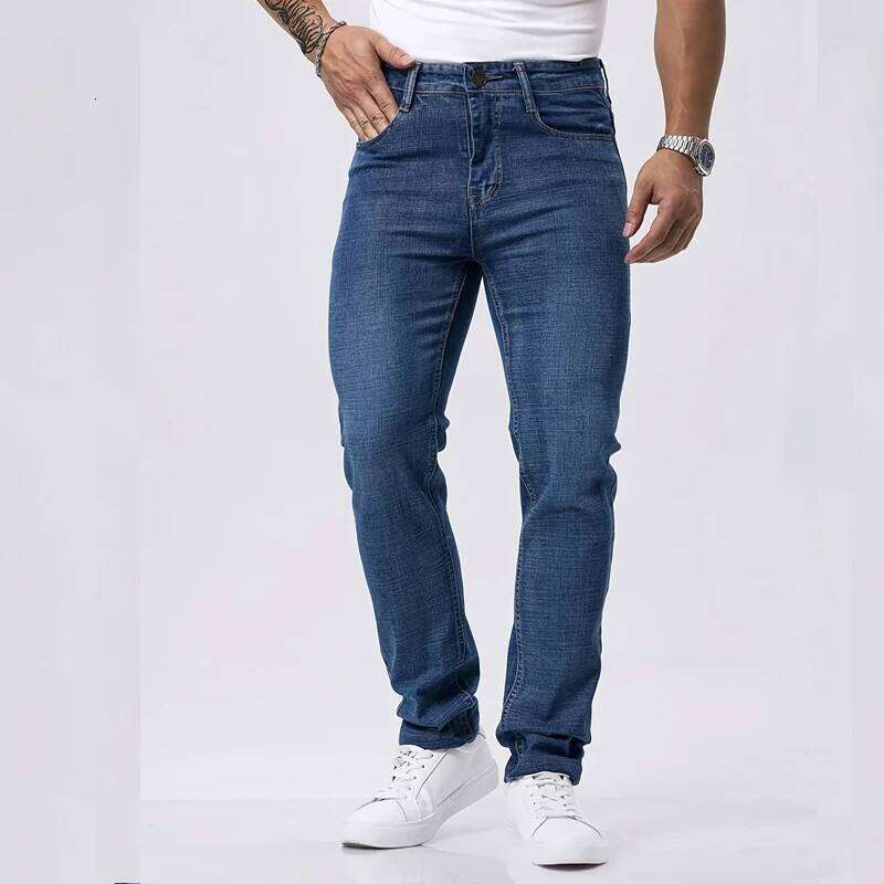 Spring Autumn Business Men Jeans Casual Straight Stretch Fashion Classic Black Sky Blue Grey Work Denim Trousers Brand Clothing 26Y0312
