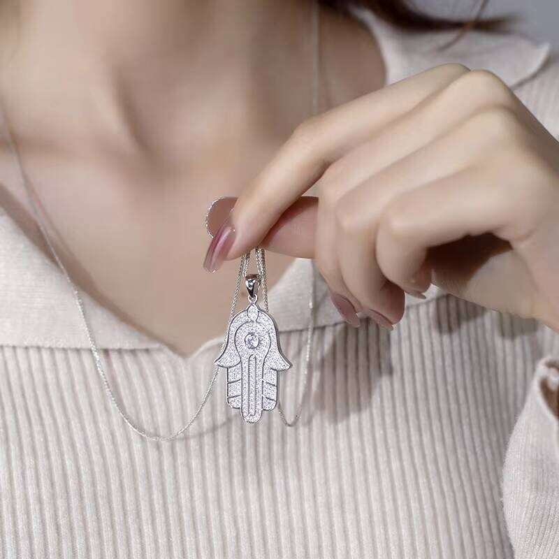 Messi Jewelry Ice Turkish Hamsa Fatima Moissanite Hip Hop Cuban Chain Pendant