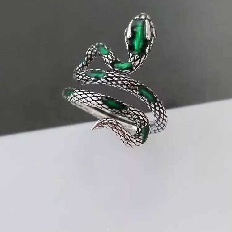 925 Sterling Silver Rings For Women Vintage Handmade Adjustable Retro Green Snake Ring Fashion Band Female Bijoux Gift H260312