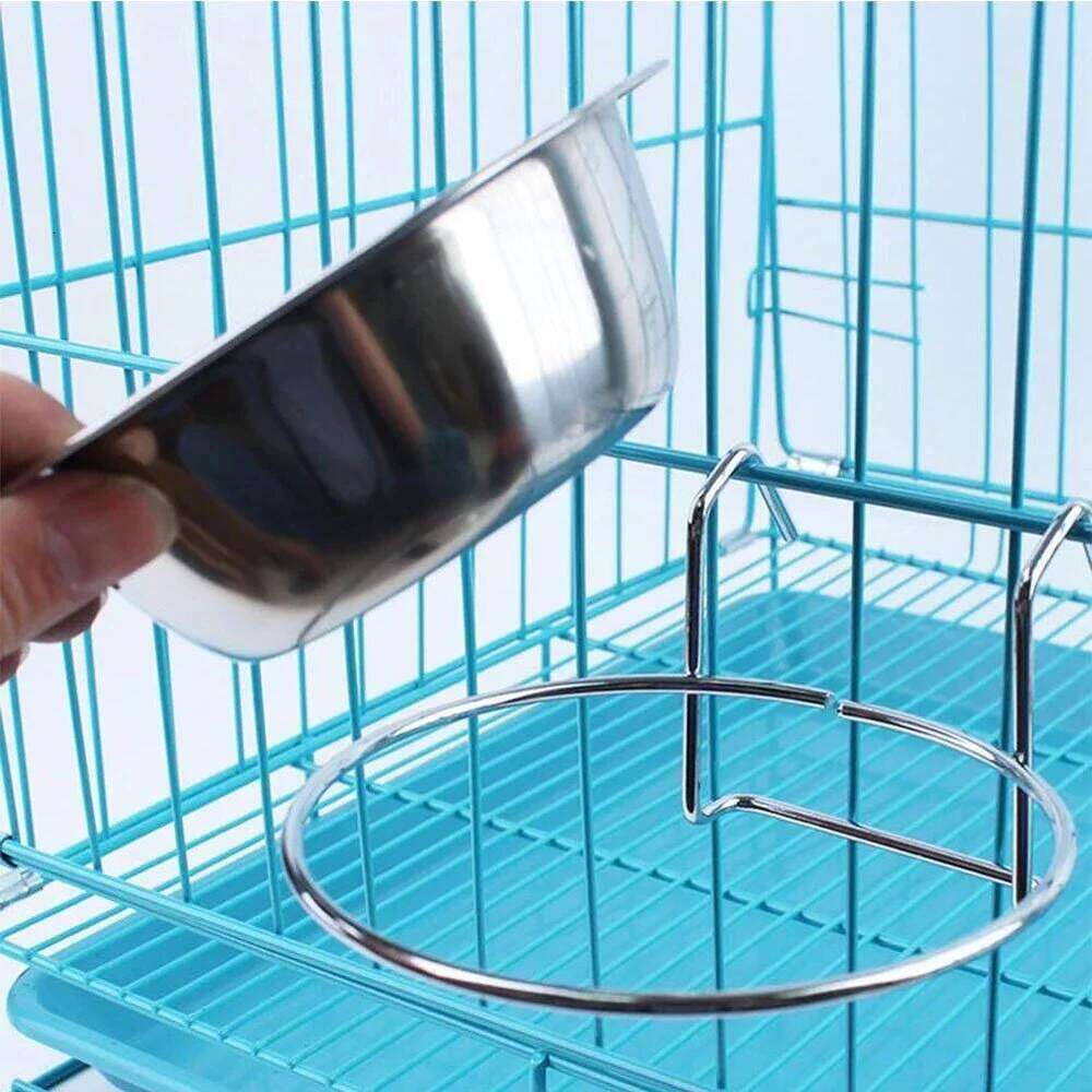 Stainless Steel Pet Hanging Bowl Feeding Dog Puppy Cat Bird Parrot Food Water Cage Cup Holder with Hook Feed Products 26Y0312