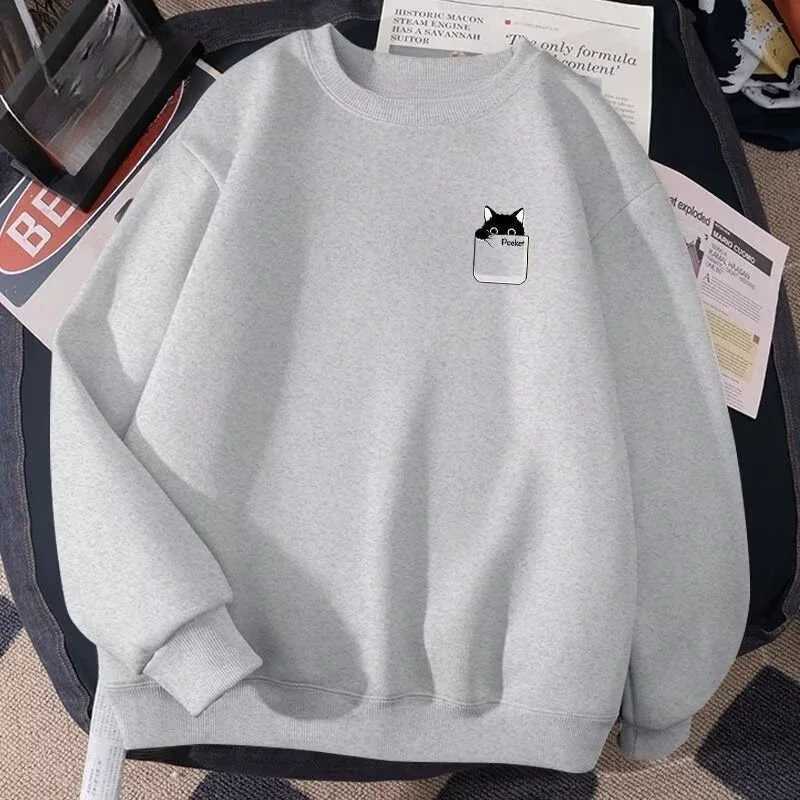 Small Black Cat Paper Box Printed M-8XL Male Too Tough Fashion Long Sleeves Couple Clothes M260312