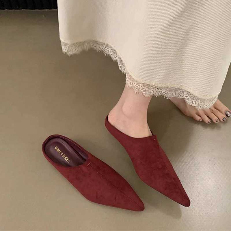 SUOJIALUN 2026 Spring New Pointed Toe Slipper Fashion Low Heel Slip On Mules Shoes Ladies Elegant Outdoor Sandals Shoes K260312
