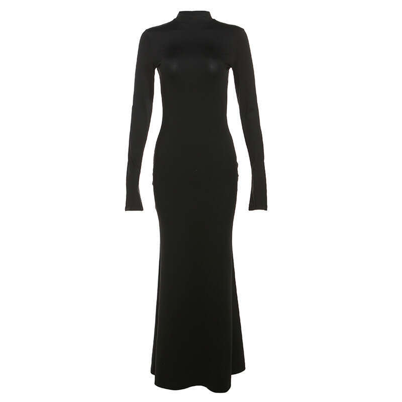 European and American Style 2026 Autumn Winter New Women's Fashion Round Neck Long Sleeve Sexy Backless Slim Fit Bodycon Dress