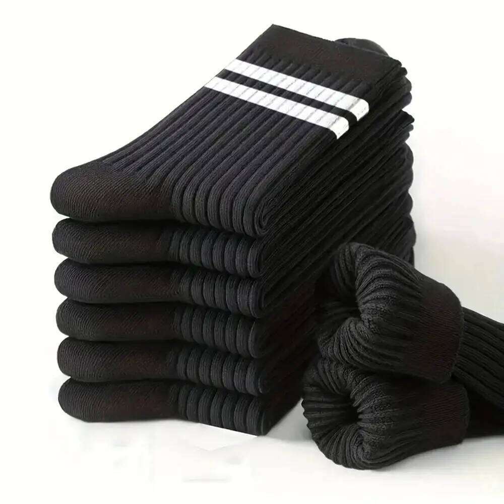6 Pairs Men's Spring Autumn Simple Casual Black White Striped Breathable Mid Tube Sock High-quality Round Neck Socks Z260312