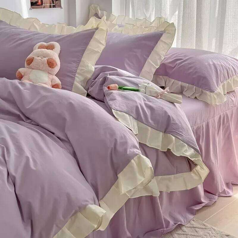 Princess Style Bedding 2025 Ruffle Lace Quilt Romantic Pink Bed Sheet Sets Woman Girls Bedroom Duvet Cover Set 4pcs H260312