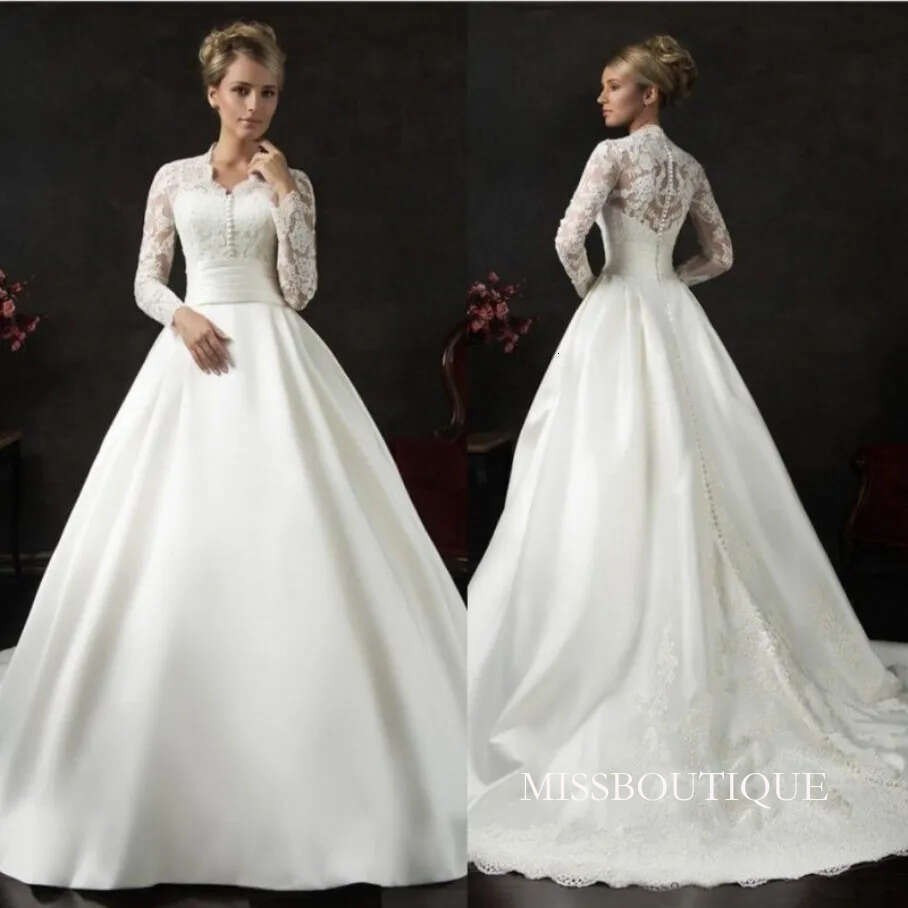 Dresses Bridal Ball Princess Long Sleeves Wedding Gowns High Neck Petites Plus Size Custom Made N17 B0312