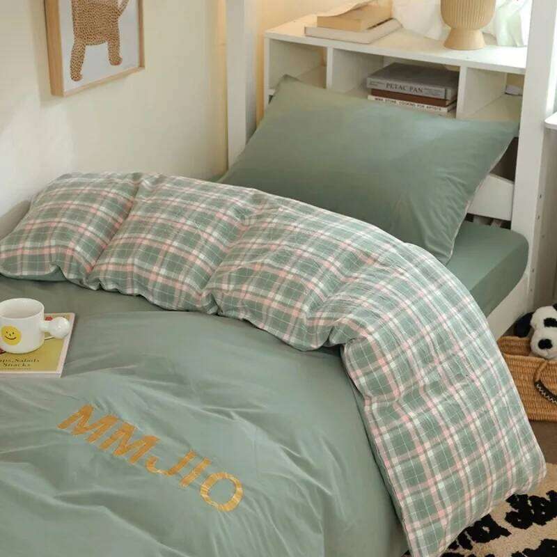 2025 new college washed cotton embroidered student bed sheet quilt cover three-piece set four-season universal H260312