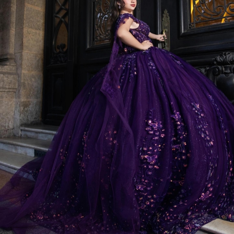 Purple Shiny Ball Gown Quinceanera Dresses 2026 Applique Lace Beading Crystal Tull Corset Off Shoulder Sweet 16 Dress Years Vestidos De 15 Anos