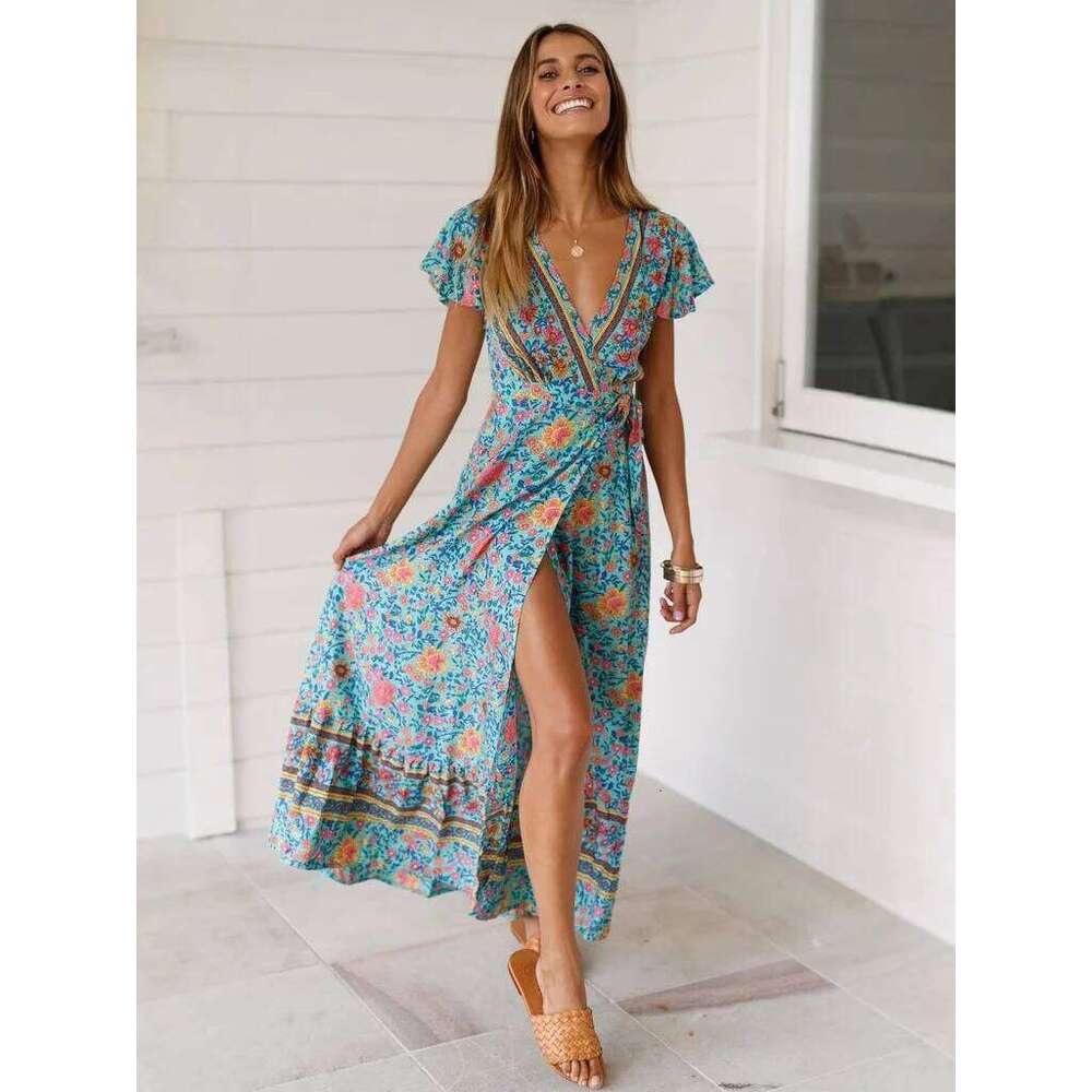 2024 Summer Leisure Hot Sale Holiday Printed Sexy Long Dress Women's Wear C260312