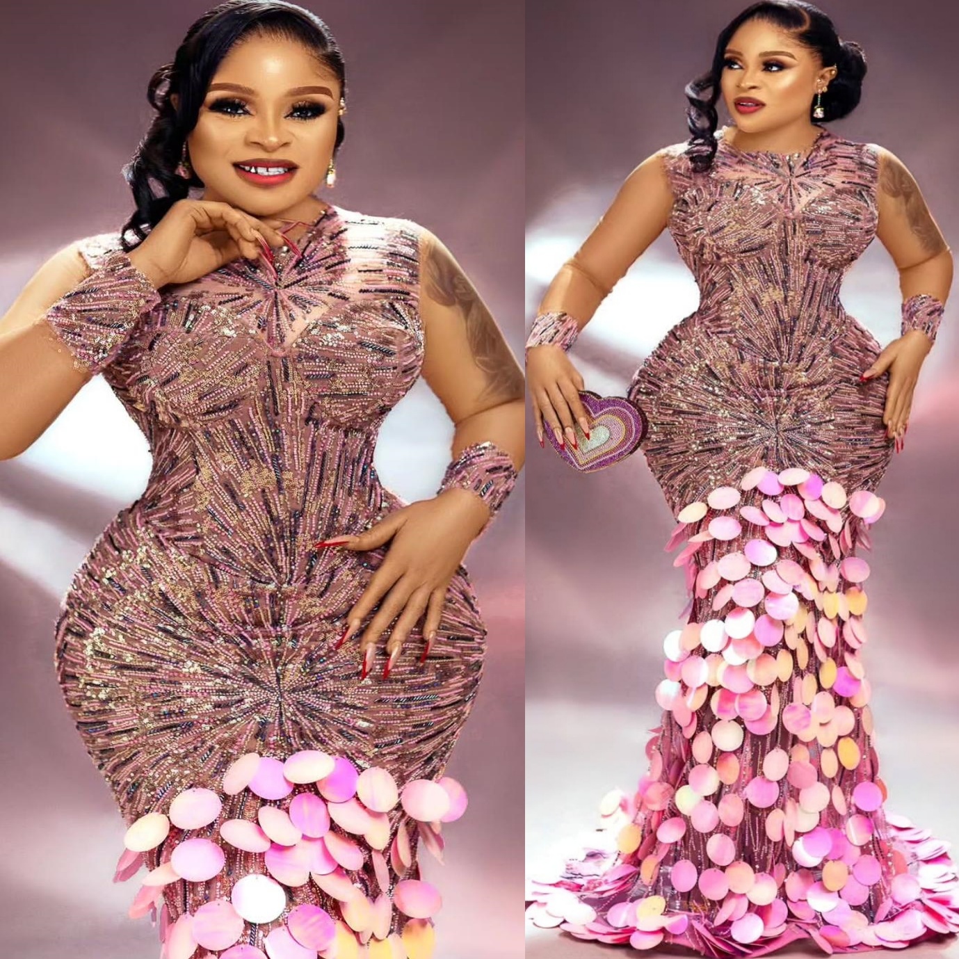 Aso Ebi Blush Pink Prom Dress 2026 Mermaid Prom Dress Sheer Neck Sequins Full Sleeves Evening Dresses Birthday Party Formal Receiption Gowns Dresses Z