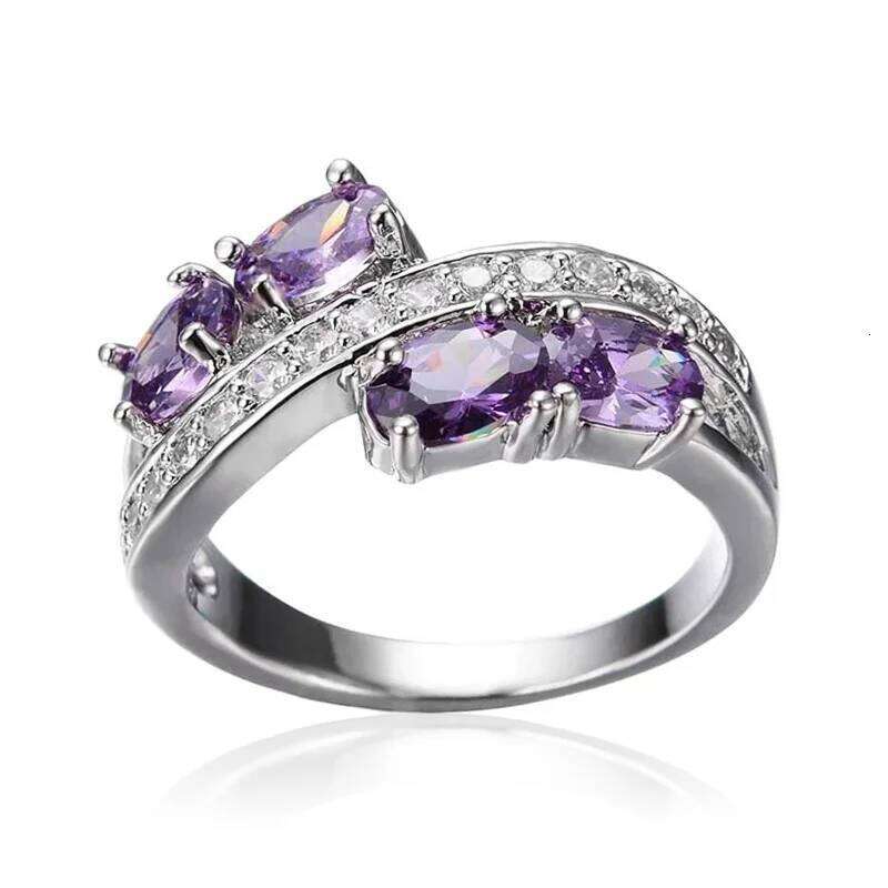 Huitan New Arrival Bright Purple Zirconia Ring Women Delicate Fashion Design Wedding Accessories Stylish Jewelry for Party H260312