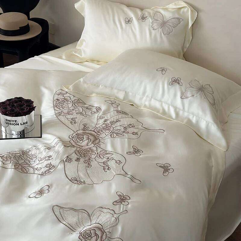 Bedding Set 800TC Lyocell Eucalyptus Fiber Soft Silky Breathable Butterfly Flowers Embroidery Duvet Cover Bed Sheet Pillowcases H260312