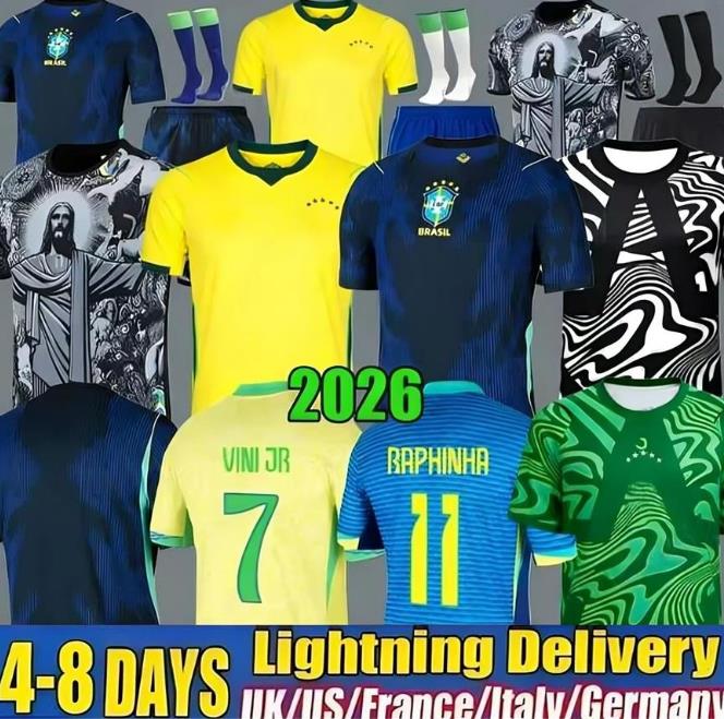 BRAZILS 2026 World Cup soccer jerseys NEYMAR VINI JR 26 27 Home Camiseta de PAQUETA RAPHINHA MARQUINHOS 2024 2025 brasil football shirt RICHARLISON men kids