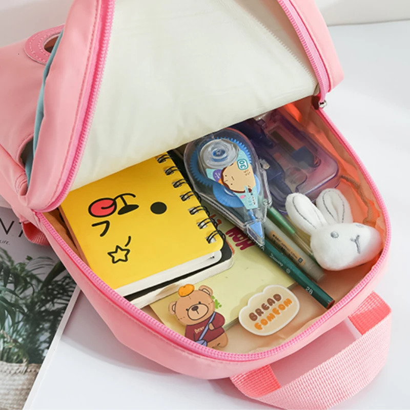 Plush 3D Rabbit Backpack for Boys Girls Kids Children SchoolBag Cute Bow Tie Cartoon School Bags Kindergarten Preschool Baby Bag 260311