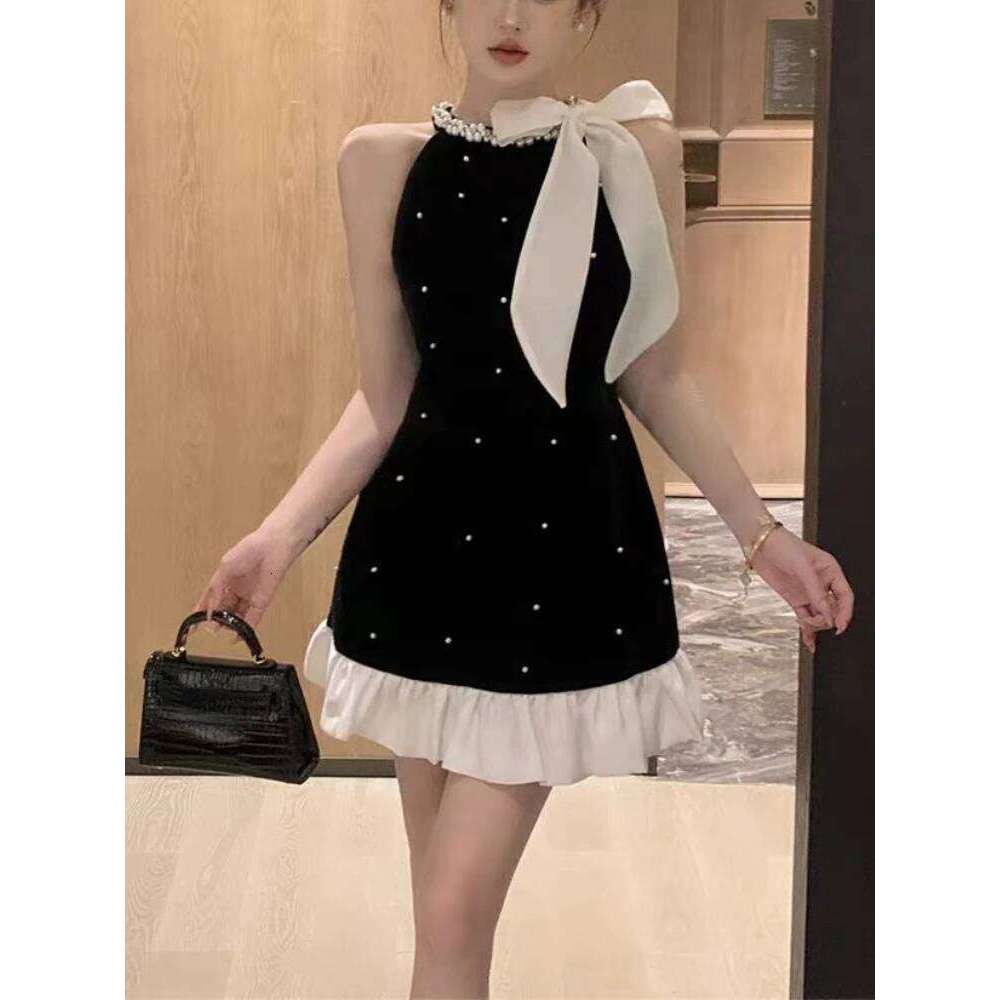 Summer Bow Sweet Party Women Sequin Elegant Strap Mini Dresses Female Korean Fashion Patchwork One Piece Dress 2024 New C260312