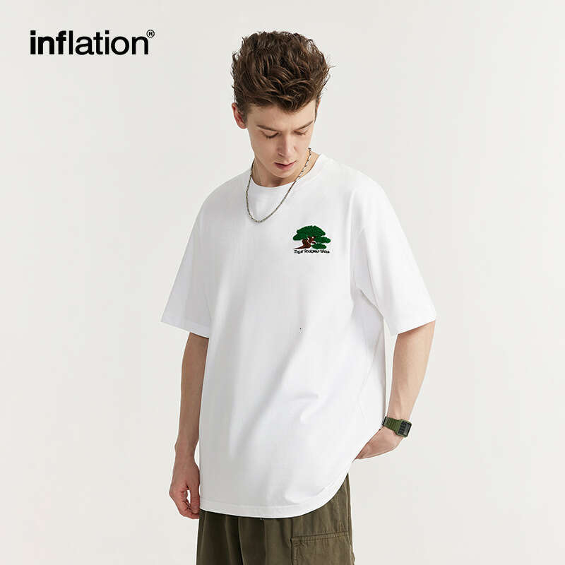 Heavyweight Trendy Brand Embroidered Trendy High Street New Chinese Handsome Round Neck Top Loose Versatile Pure Cotton Top