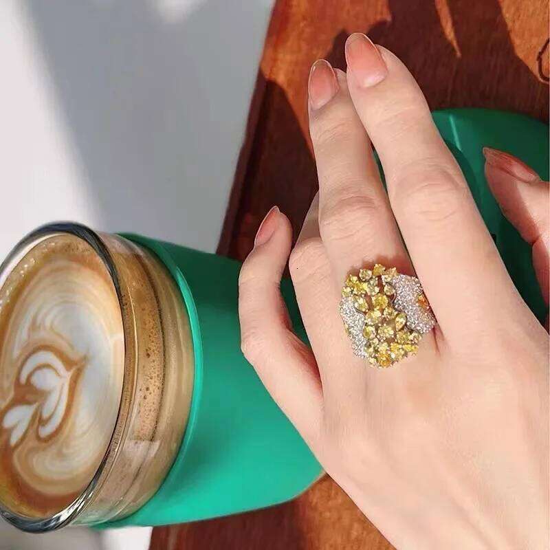 Original 925 Sterling Silver Ring for Women Natural Yellow Cubic Zirconia Wedding Engagement Band Gift Jewelry Senior Accessorie H260312