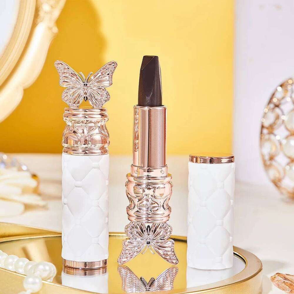 Single-color matte velvet butterfly lipstick with a three-color finish that stays on and doesn't transfer to cups. W260311
