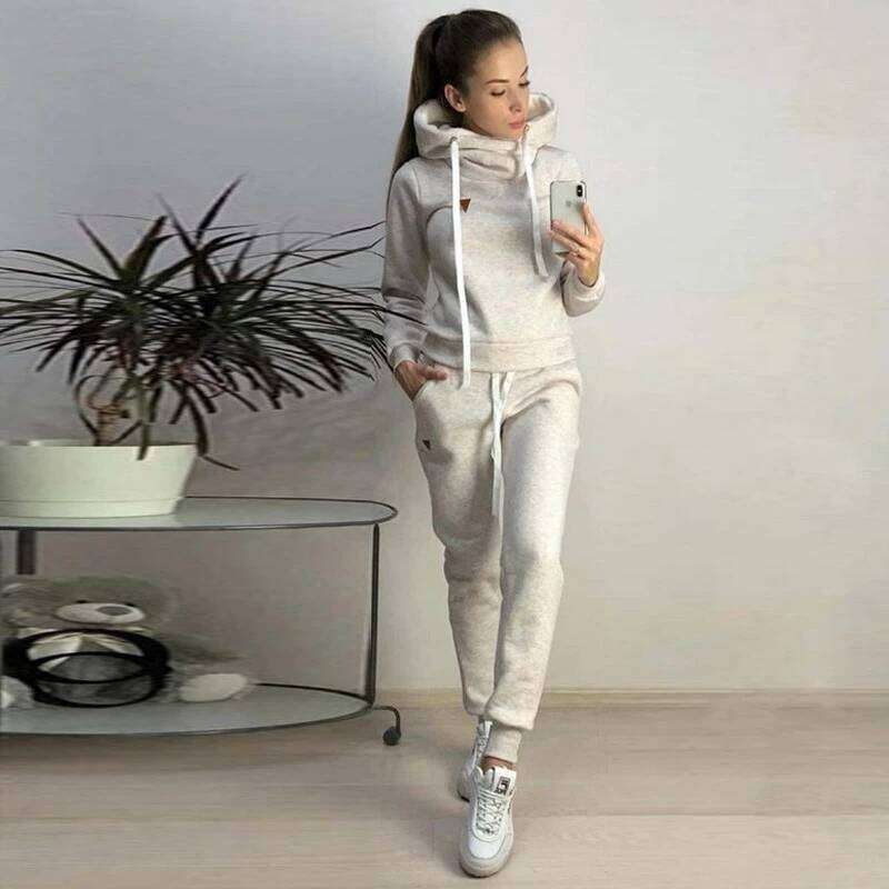 Solid Women Tracksuit Casual Hoodies Sweatshirt Pant Set Lounge Wear Sport Suit 2PCS Autumn Winter Clothes C260312