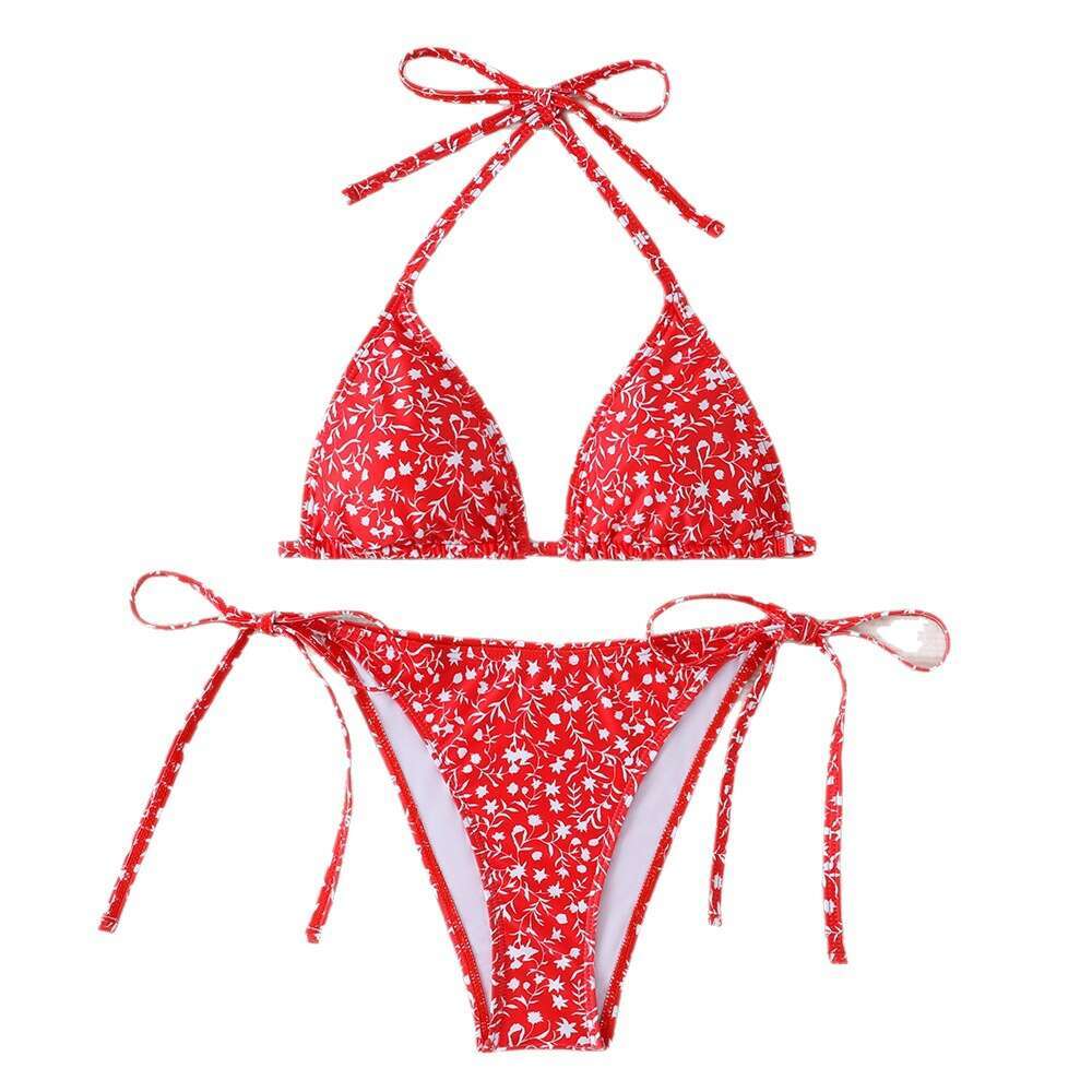 New European and American solid color sexy bikini three-piece beach swimsuit