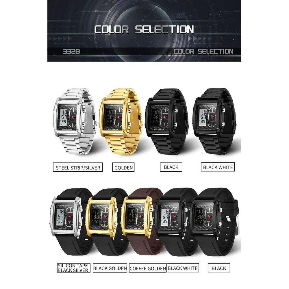 SANDA New 3328 Top-Level Sports Multifunctional Waterproof Dual Display Men's Electronic Watch