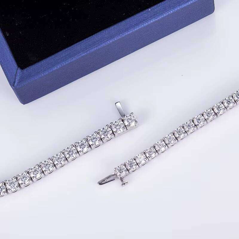 Messi Jewelry MSB-505 14k White Gold Round Cut Silicon Stone Width 2.5mm Tennis Bracelet