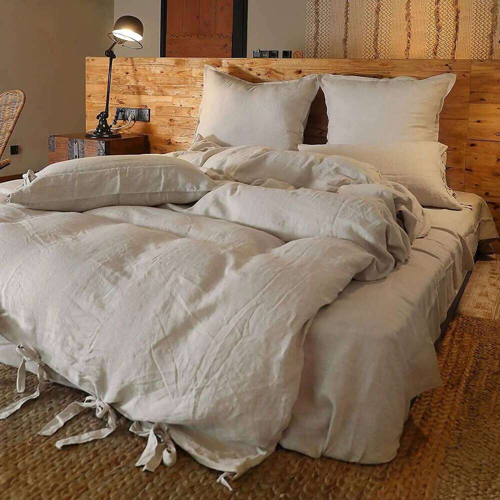Pure Linen Cover Set, Comfortable Bedding 1 Duvet cover 2 Pillowcases, Soft And Skin Friendly Queen/King Double Single Bed H260312
