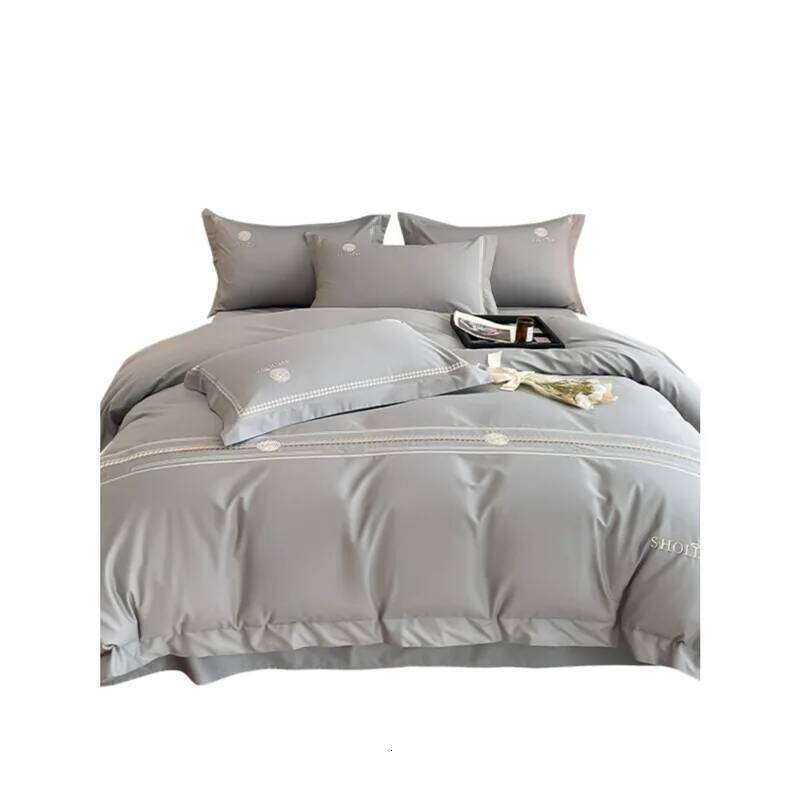 European light 120 pure four-piece set embroidered cotton quilt cover high-grade mattress bedding H260312