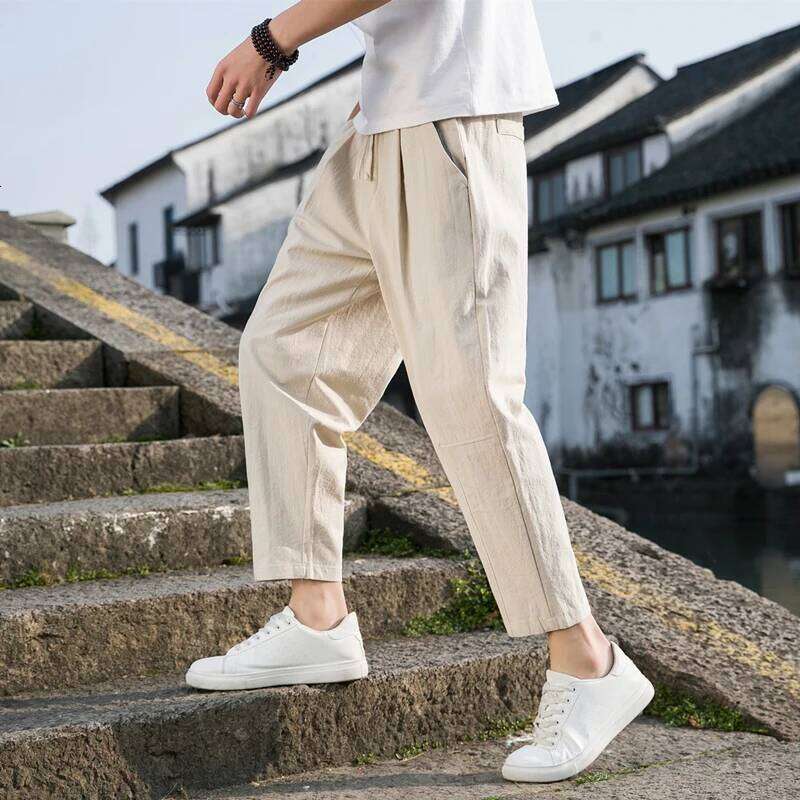 Linen Wide New Korean Trousers Oversize Linens Streetwear Male Spring Summer Pants Casual Men Clothing Sweatpants