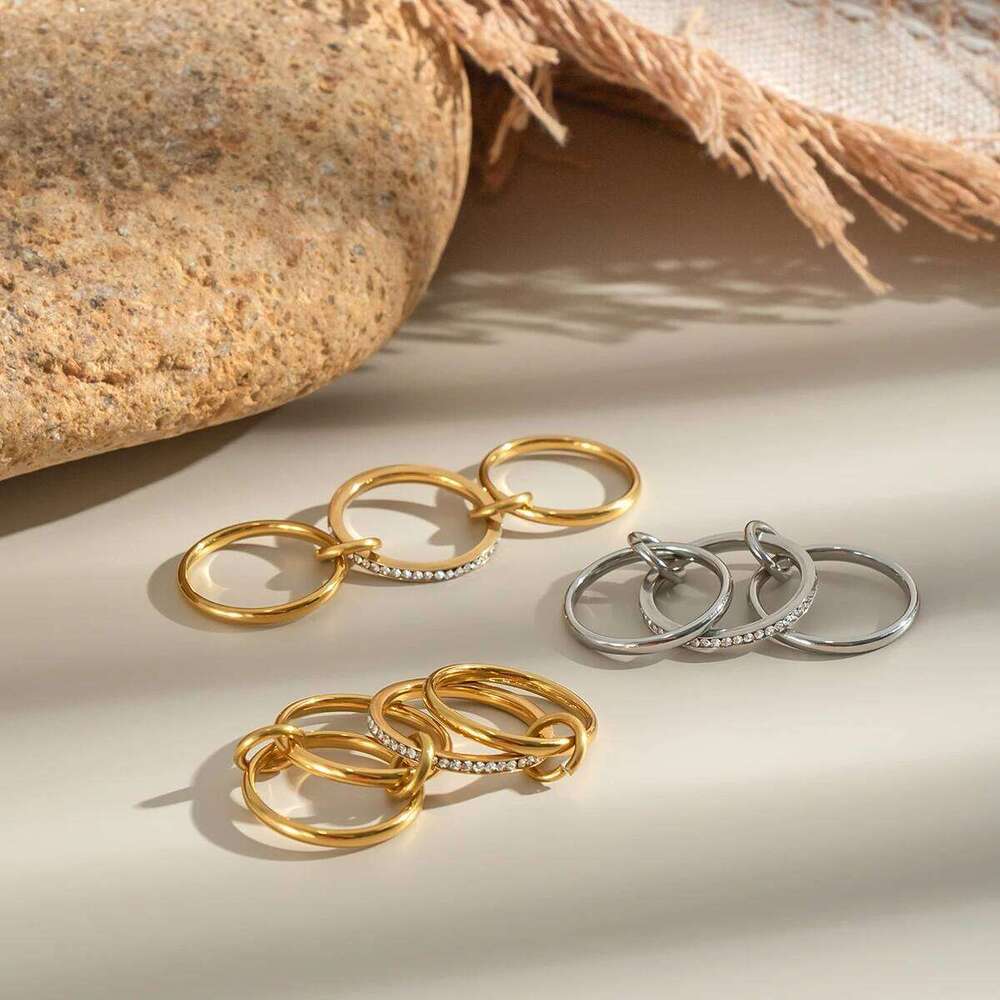 XIANING Size8 Stainless Steel Multi-layer Ring for Women 18K Gold Plated Minimalism Fashion Waterproof Jewelry H260312