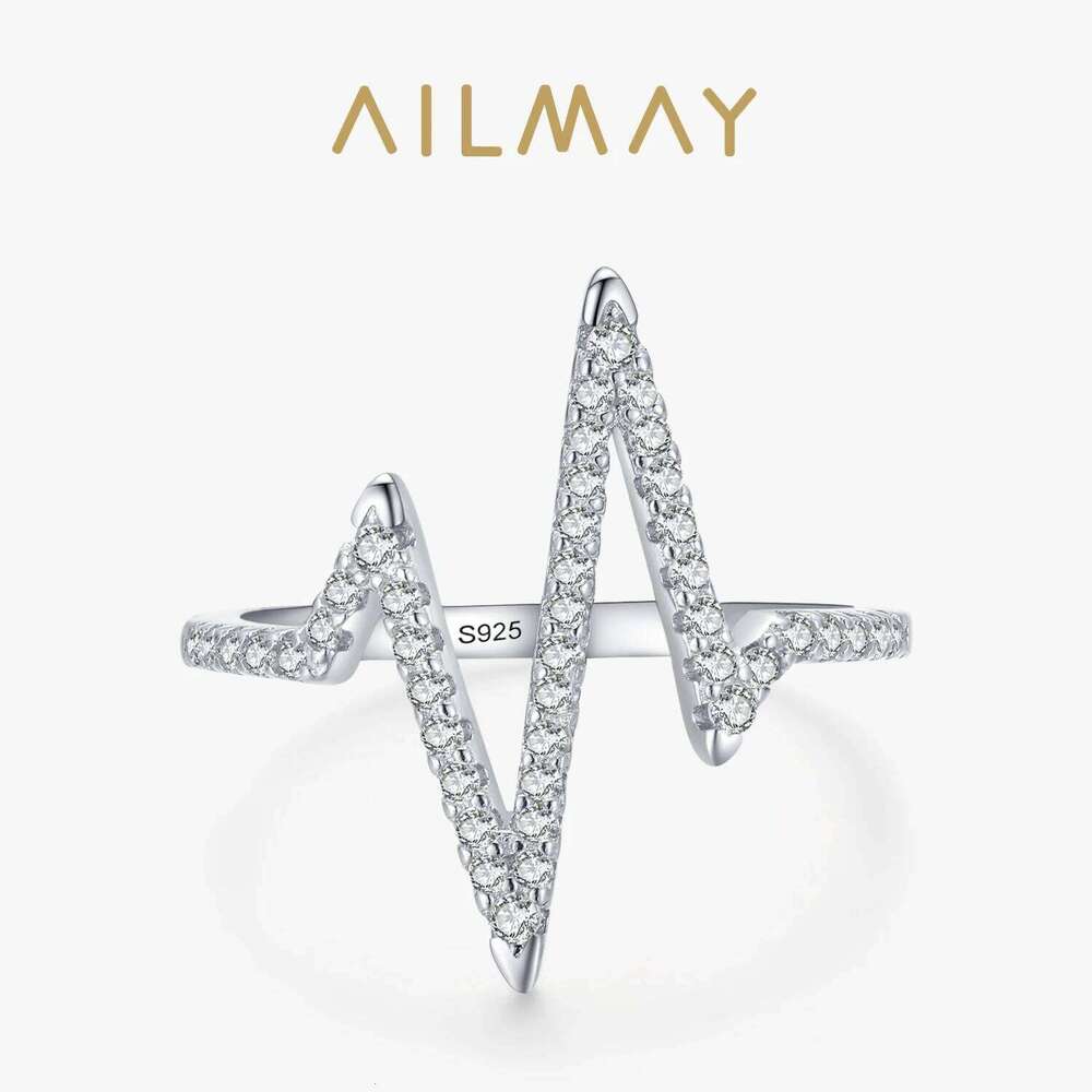 Ailmay 2021 New Style Real 925 Sterling Silver Fashion Personality Lightning Zircon Finger Ring For Women Luxury Party Jewelry H260312