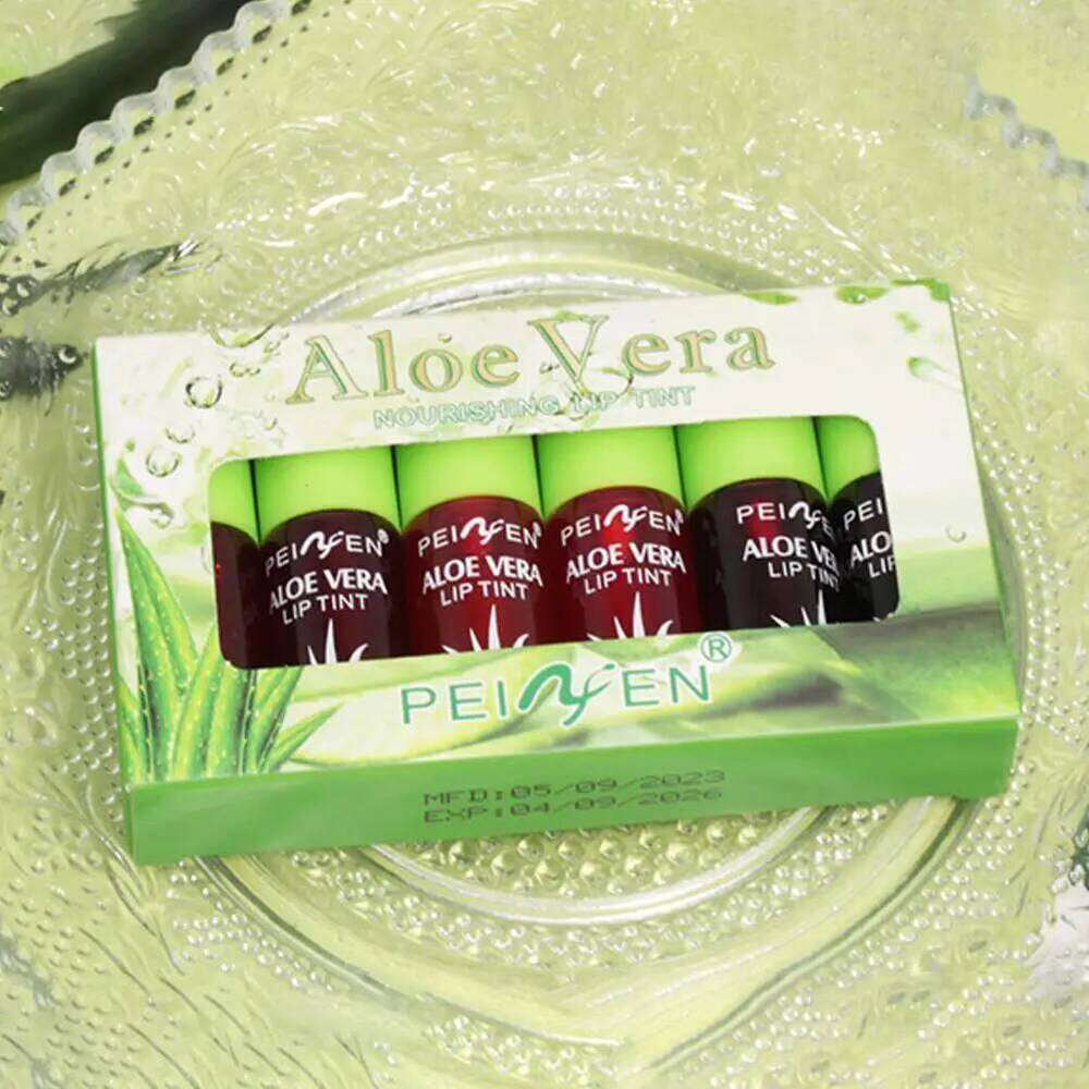 6 Color Set Plumping Liquid Lipstick Aloe Vera Watery Stain Gloss Multi-use Moisturizing Lip & Cheek Tint W260311