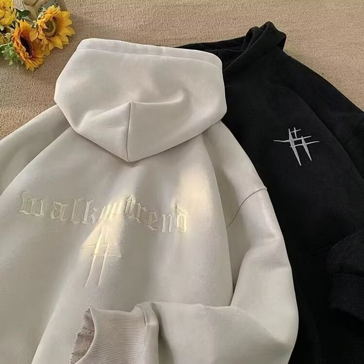 Heavyweight Suede Sweatshirt For Men Autumn And Winter Style Trendy Brand Cool Oversize Loose Designer Hoodie Thickened Hooded Jacket
