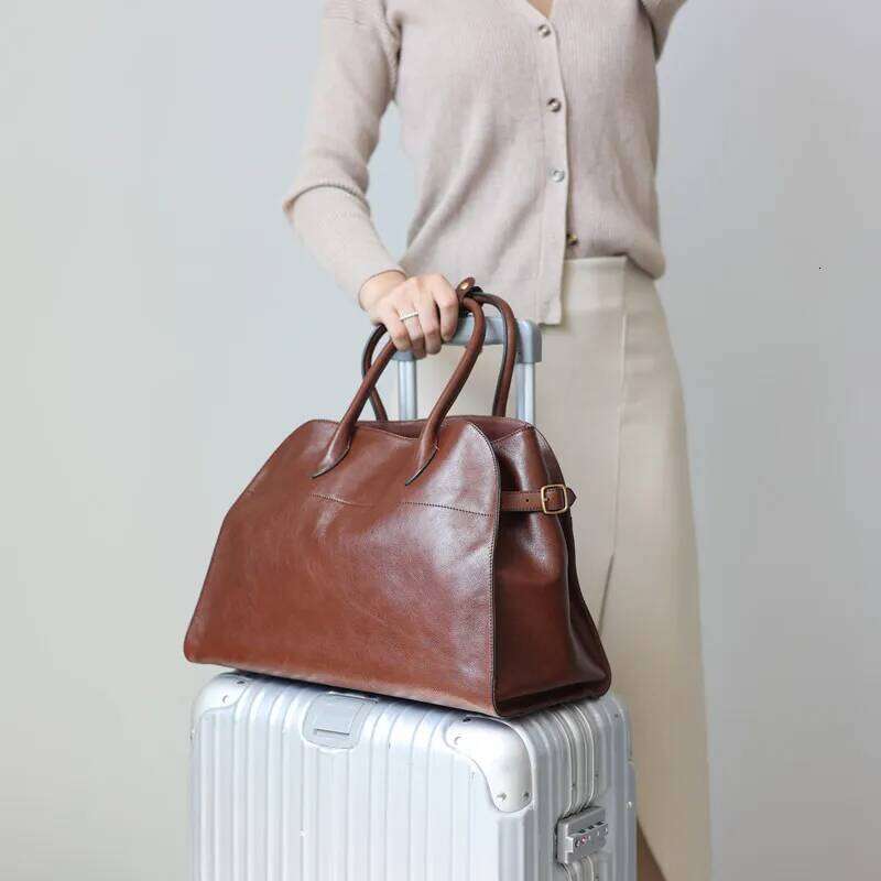 Women's Genuine Leather Large Capacity Tote Bag Female Retro Luxury Briefcase Vintage Cowhide Shoulder Handbag