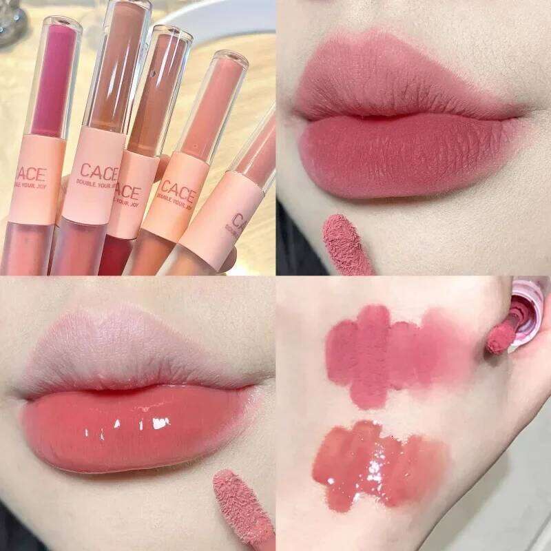 Double-Ended Glaze Moisturizing Full-Gloss Matte Velvet Finish Long-Lasting Color Anti-Stain Cosmetic Lip Gloss W260311