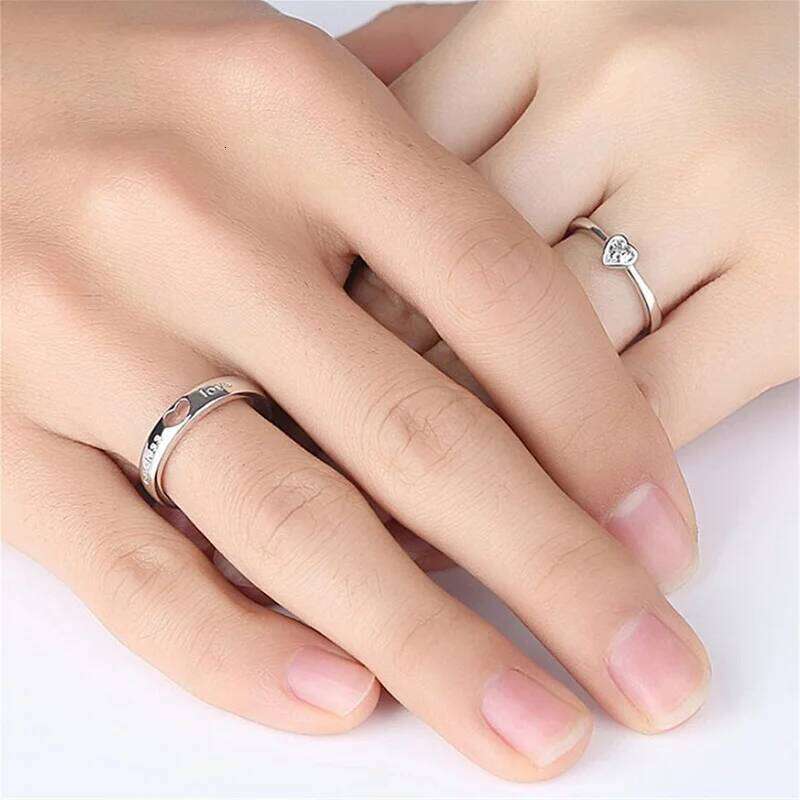 2Pcs/sets Heart Matching Couple Rings for Women Men Lover Forever Endless Love Wedding Ring Valentine's Day Dating Jewelry W260311