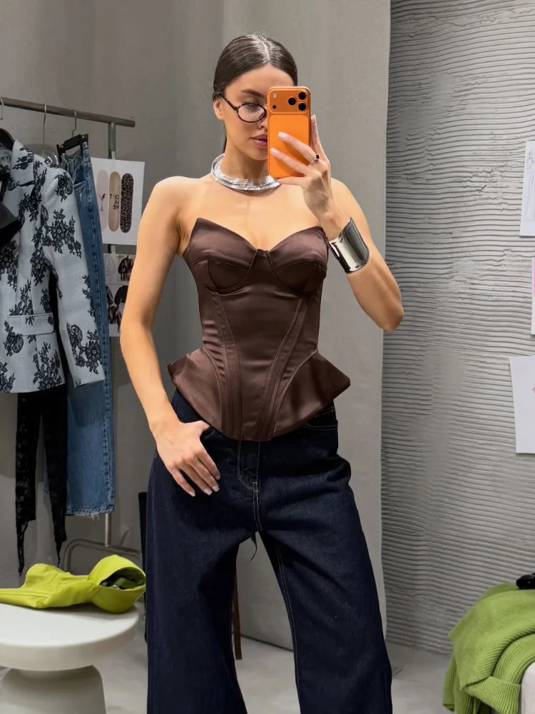 Sexy Strapless Fishbone Corset Women Sleeveless Backless Waist Cinching Slim Cropped Vest 2026 Lady Fashion Party Club Tops 260306