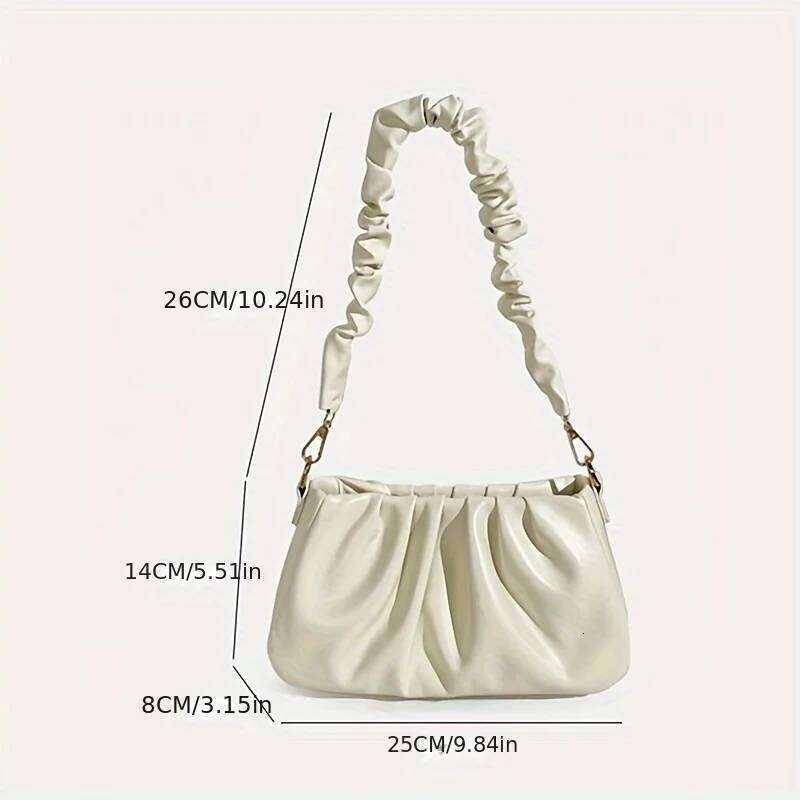 Niche Designed Ruched Solid Color New Style Fashionable Versatile Women S Shoulder Handheld Bag TIANOUDAISHU